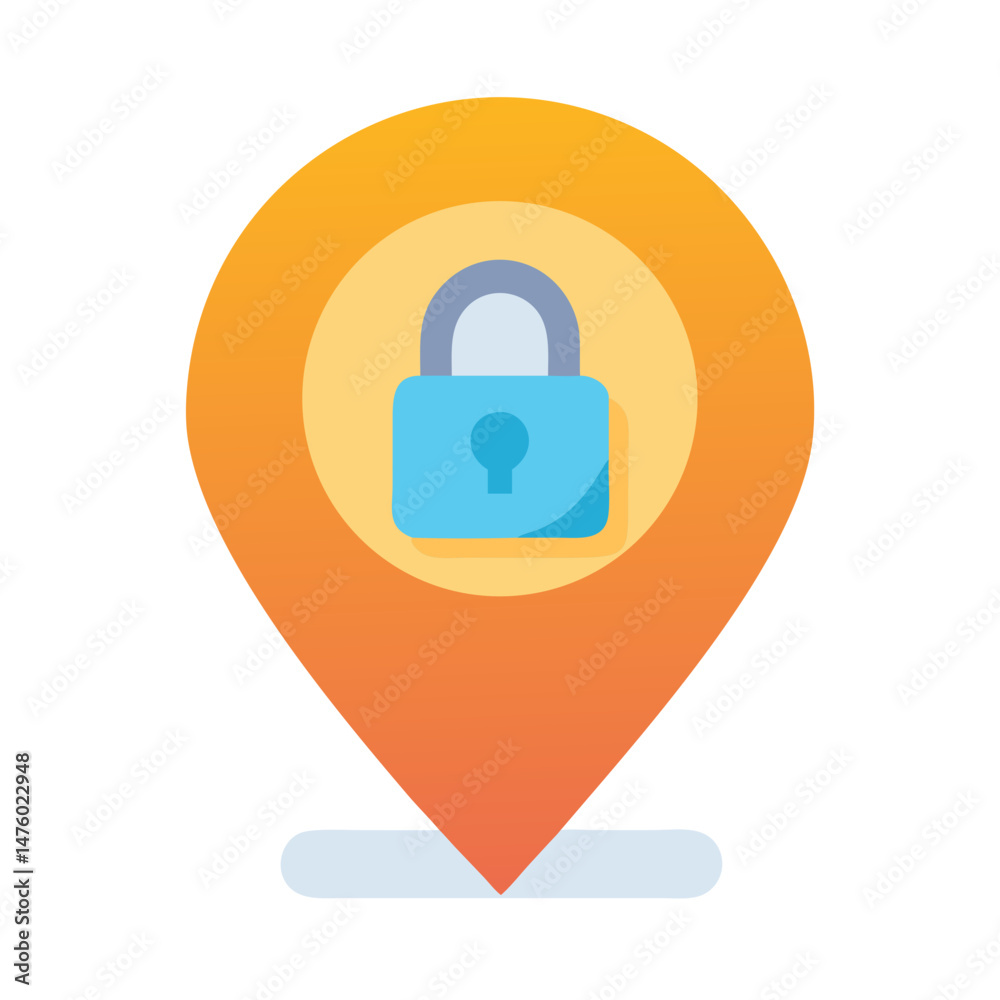 Location pin with padlock icon on solid black background Location pin with padlock icon on solid black background