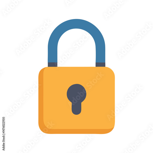 Yellow padlock with blue shackle against black background
