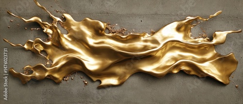 Golden Splash on Concrete Wall Abstract Art High Angle Shot Modern Design Luxury and Opulence Concept