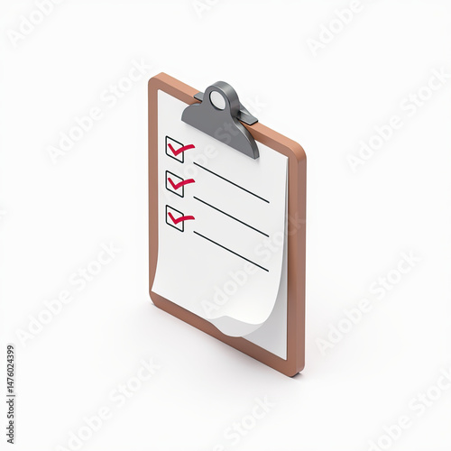 3D Checklist Clipboard Icon, Task List - Isometric illustrations