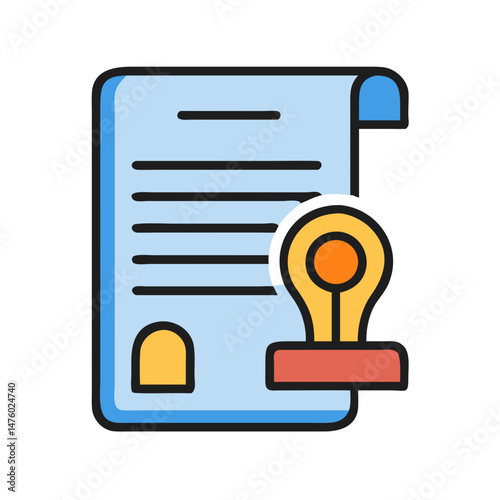 Official document stamped icon on a black background illustration