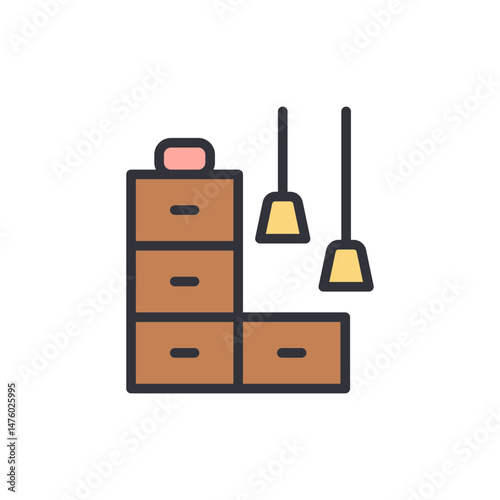 Minimalist Illustration Of Bedroom Furniture Set With Hanging Lamps