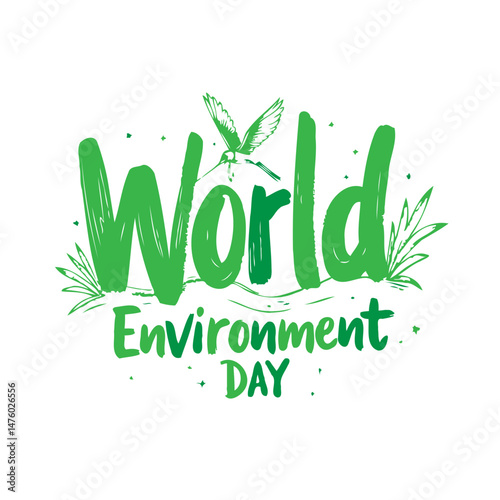 Vibrant hand-drawn artwork promoting World Environment Day with nature elements
