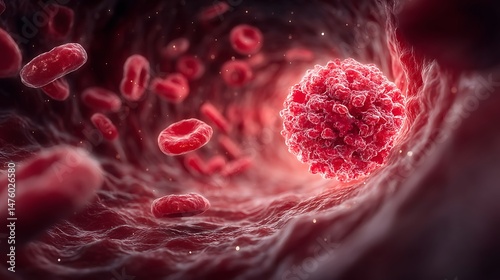 Cancer Cell Microscopic View Blood Vessel Invasion.