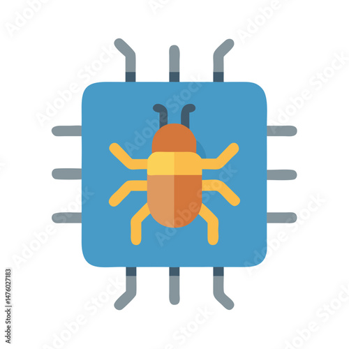 Computer chip with insect represents cyber security vulnerability concept