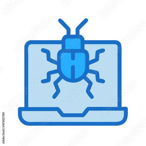 Blue bug on laptop screen indicating cybersecurity threat