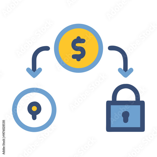 Money flow towards investment and security flat illustration