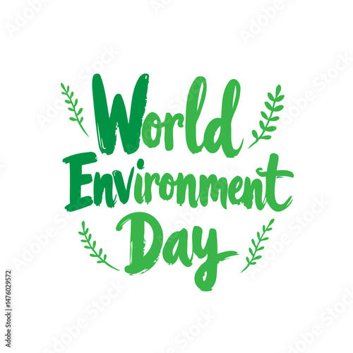 Vibrant green typography celebrating world environment day with floral accent