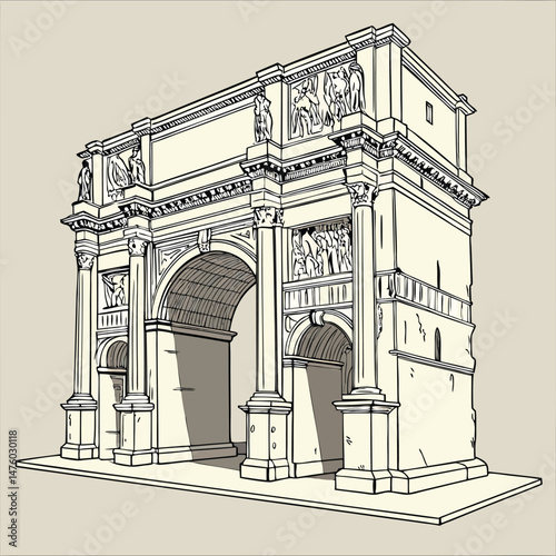 ancient roman arch made of white clay with decorate illustration