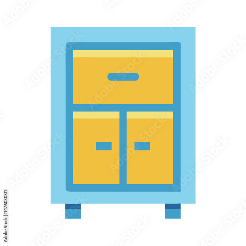 Flat illustration of a storage cabinet in light blue and gold