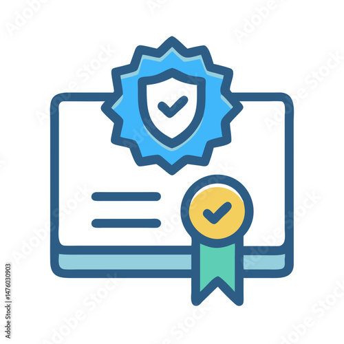 Blue Certificate Icon with Check Marks Illustrating Validation