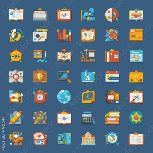 School subjects and learning flat icons