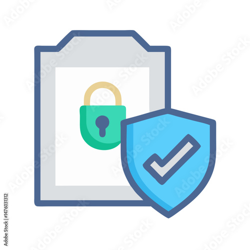 Data security icon showing document lock and shield approval