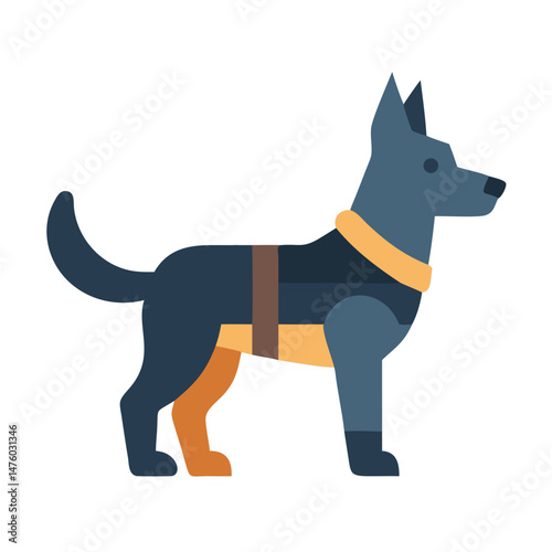 Flat design illustration of a dog with black background