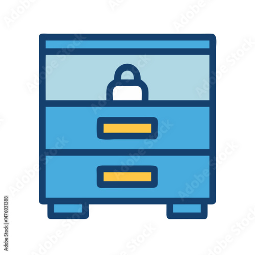 Blue two-drawer filing cabinet on a black background illustration
