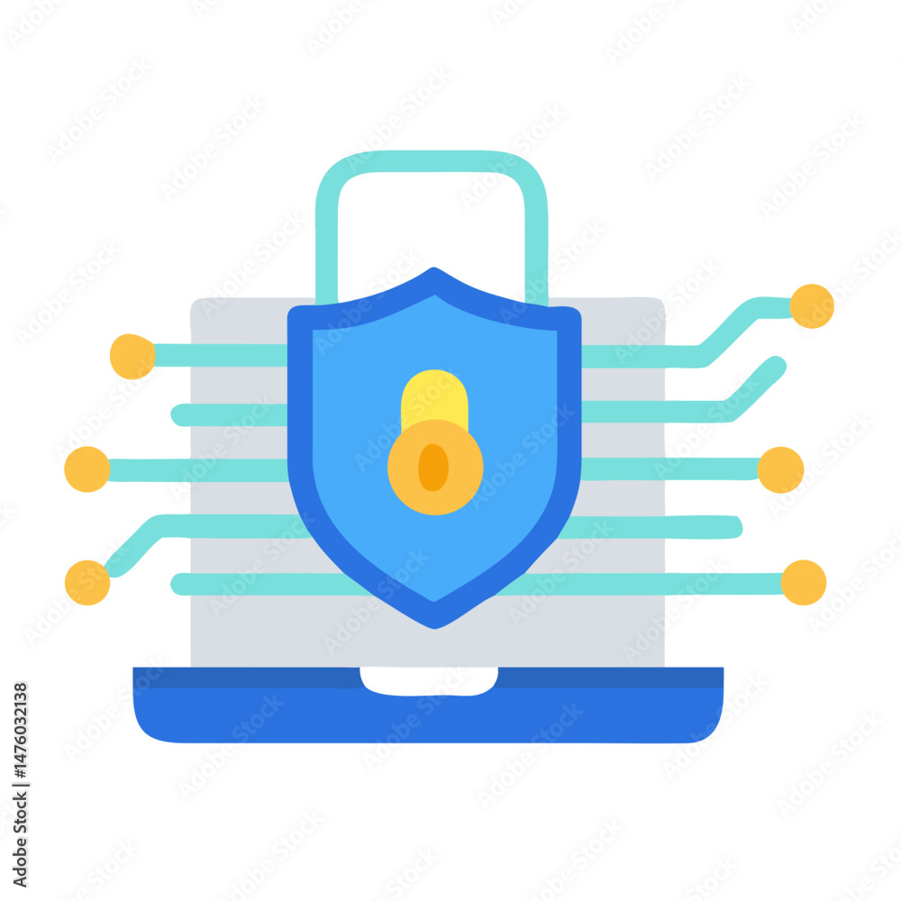 Obraz premium Laptop with shield padlock showing cybersecurity, data protection concept