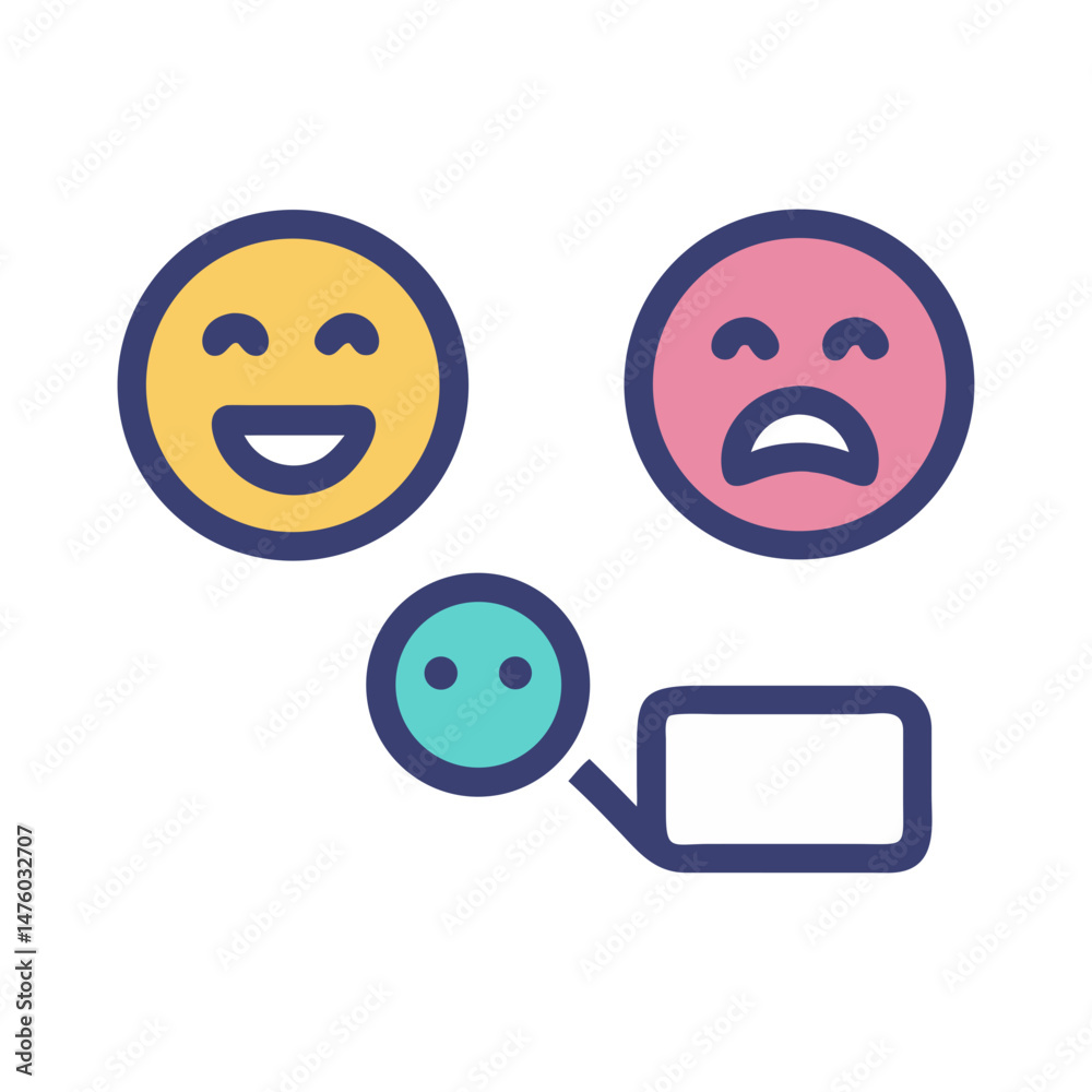 Fototapeta premium Emoji communication: Happy face, sad face, and neutral message