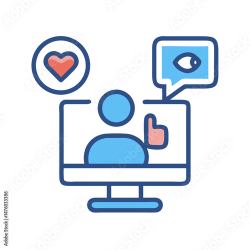 Social Media Engagement Concept with Computer, Views and Likes