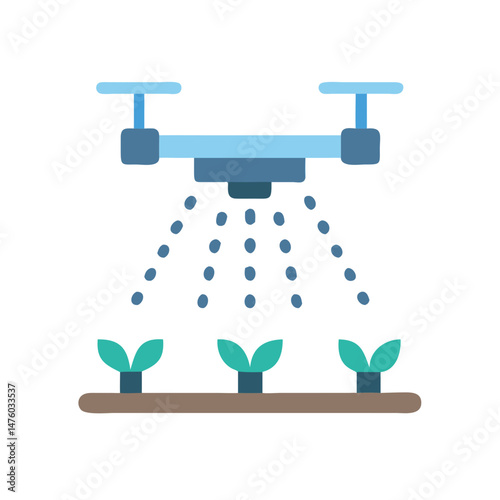 Drone spraying water on plants agriculture technology concept