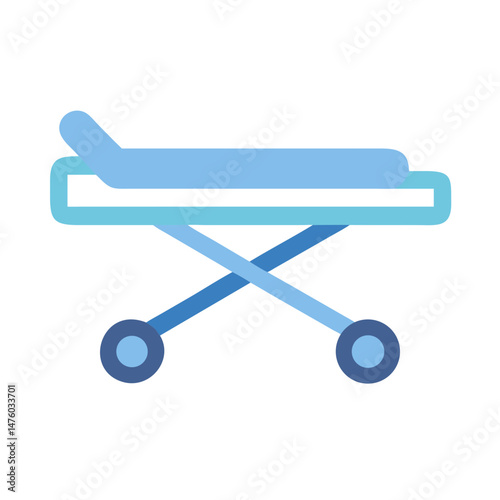 Minimalist blue hospital gurney on black background illustration
