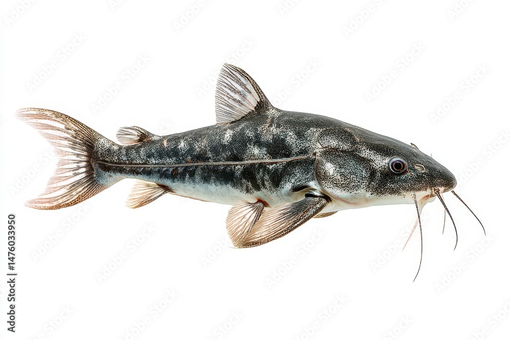 Fototapeta premium Catfish species Pangasianodon hypophthalmus displayed on a white background