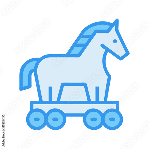 Blue trojan horse icon on black background, security concept