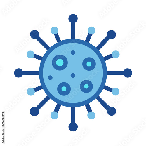 Simplified blue virus icon against a black background design
