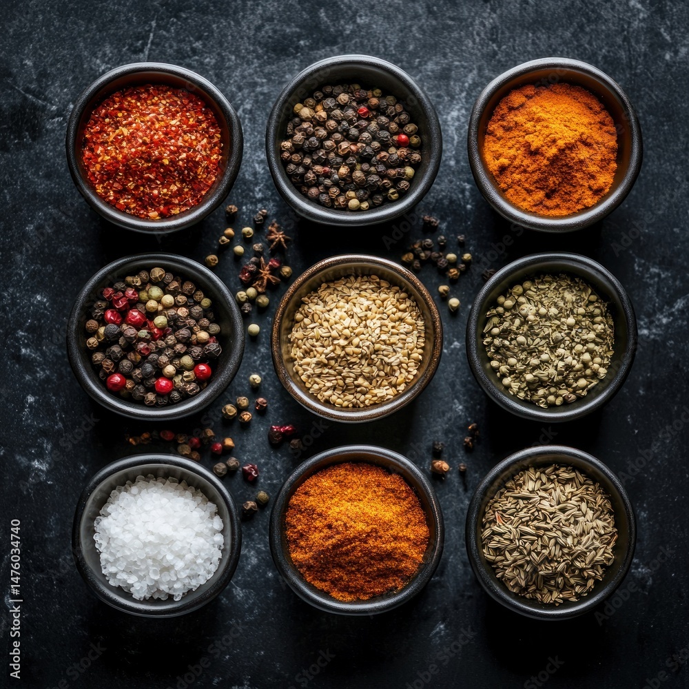 Assortment of spices in bowls Assortment of spices in bowls