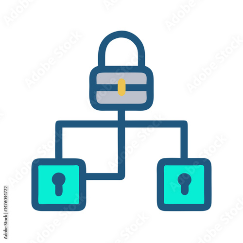Connected network security system with lock icons illustration