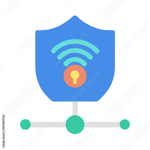 Network Security Shield with Wireless Connection and Lock Symbol