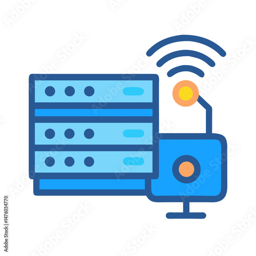 Stylized icon of a server and wireless connectivity