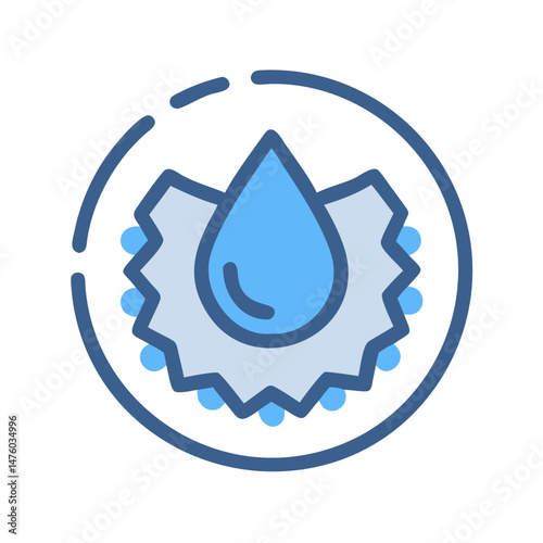 Blue water drop icon inside circle with stylized edging