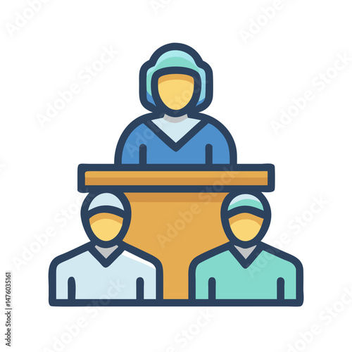 Team briefing session with leader, flat design illustration style