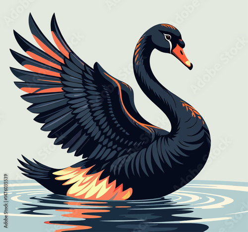 Elegant black swan in water, serene beauty