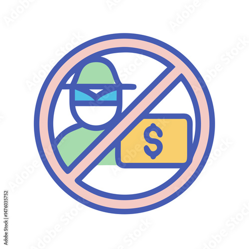 Prohibited money theft vector illustration against black background