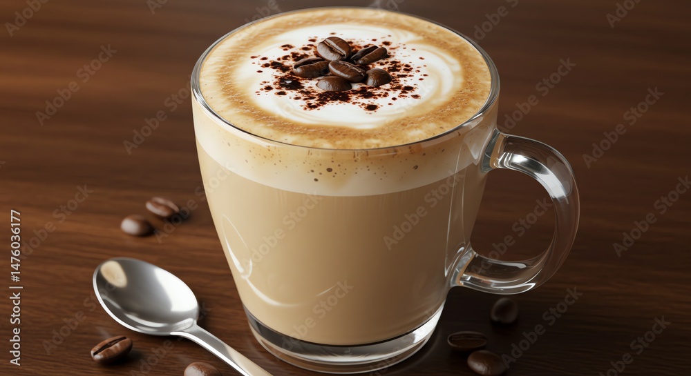 Obraz premium Latte with Coffee Bean and Spoon
