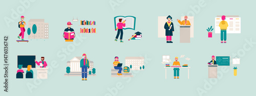 Campus illustrations set. Flat vector illustration concept.
