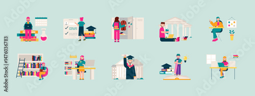 Campus illustrations set. Flat vector illustration concept.