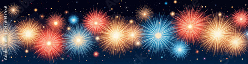 Festive fireworks display, celebration, colorful bursts, night sky