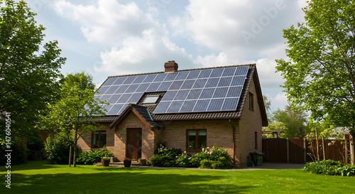 Wallpaper Mural Brick House with Solar Panels on Roof - Renewable Energy Torontodigital.ca