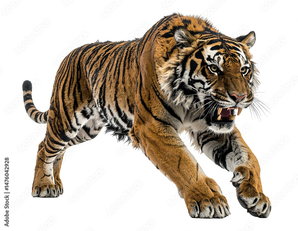 Fototapeta premium Powerful Snarling Tiger on Transparent Background