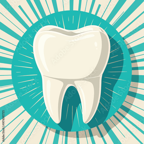 Healthy tooth icon, teal circle, radiant dental care concept