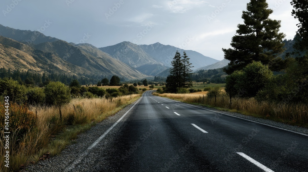 Fototapeta premium Scenic Mountain Road: Serene Landscape Photography