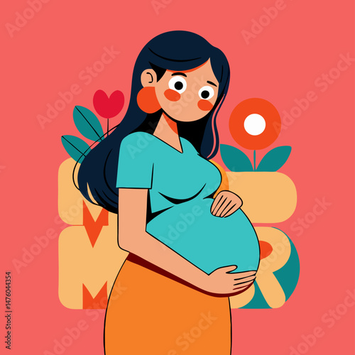 Pregnant Woman Illustration, Motherhood Concept, Expectant Mom