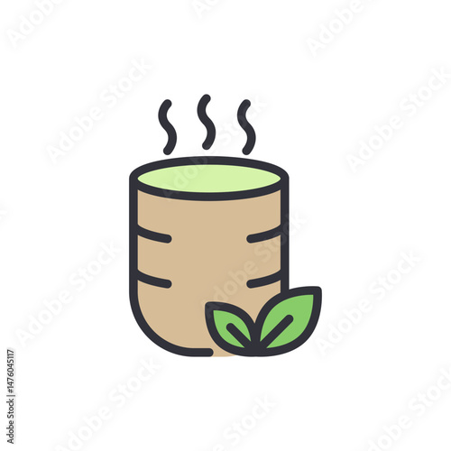 Stylized Herbal Tea Cup With Steaming Warmth And Fresh Green Leaves