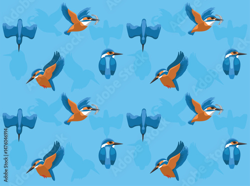Bird Kingfisher Cartoon Character Seamless Wallpaper Background