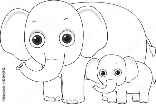 Cartoon Elephants: A Sweet Mom and Baby Duo for Coloring Pages and Educational Resources.