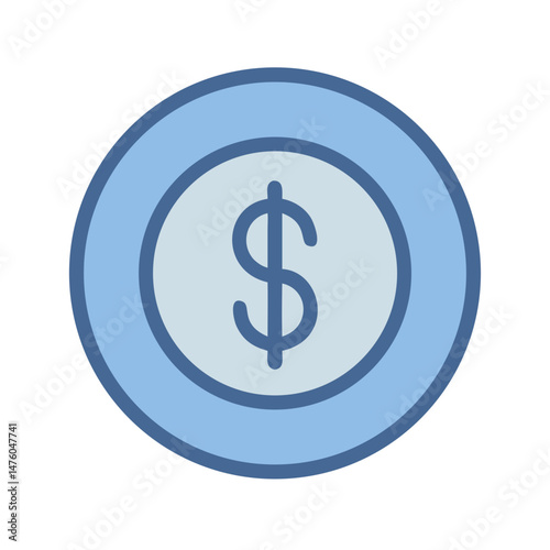 Light blue dollar coin flat design vector illustration