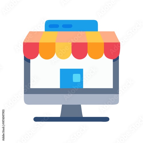 Online store icon on computer monitor for business