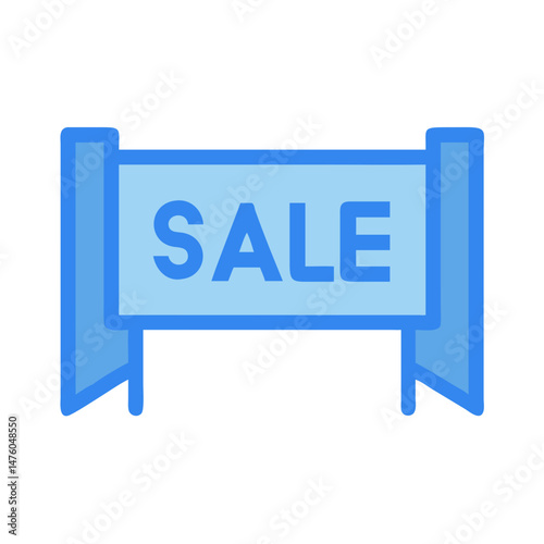 Flat blue sale banner illustration with simple graphical elements